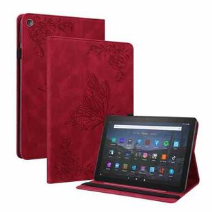 For Amazon Kindle Fire HD 8 2018/2017/2016/2015 Butterfly Flower Embossed Leather Tablet Case(Red)