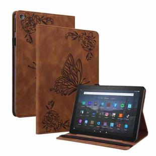 For Amazon Kindle Fire HD 8 2018/2017/2016/2015 Butterfly Flower Embossed Leather Tablet Case(Brown)