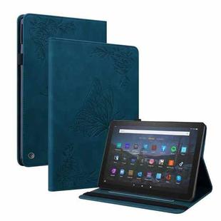 For Amazon Kindle Fire HD 8 2020 Butterfly Flower Embossed Leather Tablet Case(Blue)