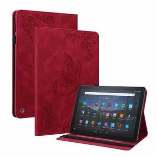 For Amazon Kindle Fire HD 8 2020 Butterfly Flower Embossed Leather Tablet Case(Red)