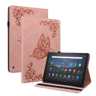 For Amazon Kindle Fire HD 10 2021 / 10 Plus 2021 Butterfly Flower Embossed Leather Tablet Case(Rose Gold)