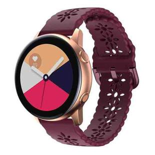 For Samsung Galaxy Watch4 40/44mm Plum Blossom Hollowed Silicone Watch Band(Wine Red)