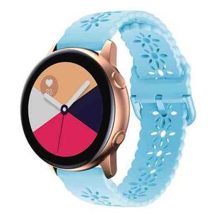 For Samsung Galaxy Watch4 40/44mm Plum Blossom Hollowed Silicone Watch Band(Light Blue)