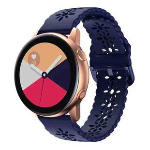 For Samsung Galaxy Watch4 40/44mm Plum Blossom Hollowed Silicone Watch Band(Midnight Blue)