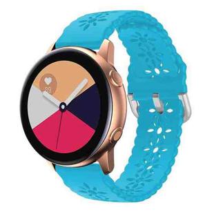 For Samsung Galaxy Watch4 Classic 42/46mm Plum Blossom Hollowed Silicone Watch Band(Luminous Blue)