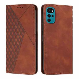 For Motorola Moto G22 Diamond Splicing Skin Feel Magnetic Leather Phone Case(Brown)