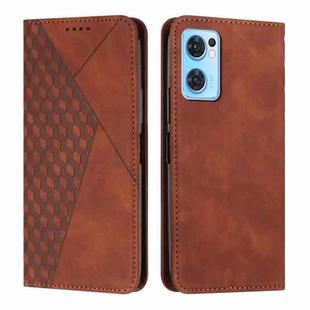 For OPPO Reno7 5G Global/ Find X5 Lite Diamond Splicing Skin Feel Magnetic Leather Phone Case(Brown)