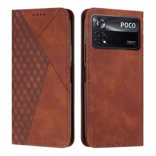 For Xiaomi Poco X4 Pro 5G Diamond Splicing Skin Feel Magnetic Leather Phone Case(Brown)