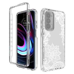 For Motorola Edge 2021 PC+TPU Transparent Painted Phone Case(White Flower)