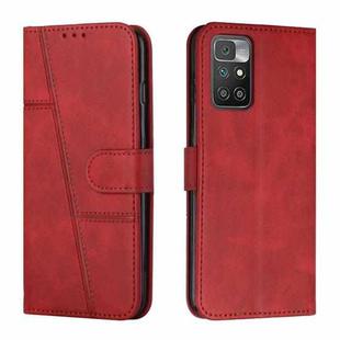 For Xiaomi Redmi 10 5G/Redmi Note 11E Stitching Calf Texture Buckle Leather Phone Case(Red)