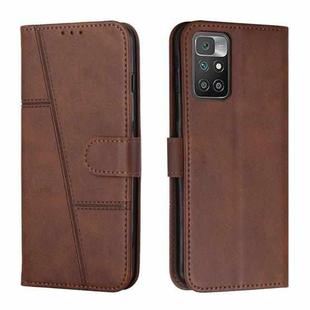 For Xiaomi Redmi 10 5G/Redmi Note 11E Stitching Calf Texture Buckle Leather Phone Case(Brown)