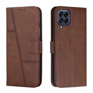 For Samsung Galaxy M33 5G Stitching Calf Texture Buckle Leather Phone Case(Brown)