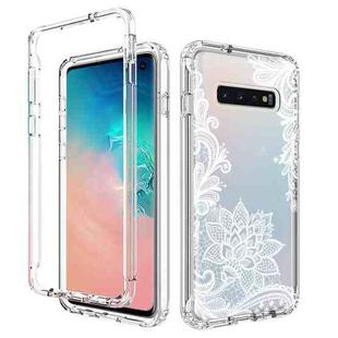 For Samsung Galaxy S10 PC+TPU Transparent Painted Phone Case(White Flower)