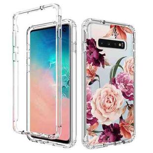 For Samsung Galaxy S10 PC+TPU Transparent Painted Phone Case(Purple Floral)