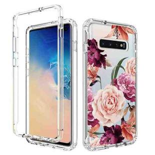 For Samsung Galaxy S10+ PC+TPU Transparent Painted Phone Case(Purple Floral)