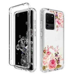 For Samsung Galaxy S20 Ultra PC+TPU Transparent Painted Phone Case(Pink Rose)