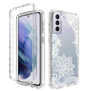 For Samsung Galaxy S21+ 5G PC+TPU Transparent Painted Phone Case(White Flower)