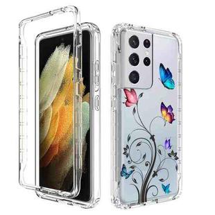 For Samsung Galaxy S21 Ultra 5G PC+TPU Transparent Painted Phone Case(Tree Butterflies)