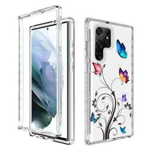 For Samsung Galaxy S22 Ultra 5G PC+TPU Transparent Painted Phone Case(Tree Butterflies)