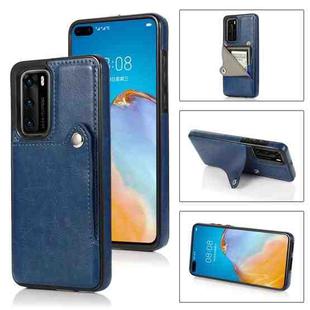 For Huawei P40 Pure Color Oblique Card PU + TPU Phone Case(Blue)