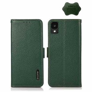 For TCL 30Z KHAZNEH Side-Magnetic Litchi Genuine Leather RFID Phone Case(Green)