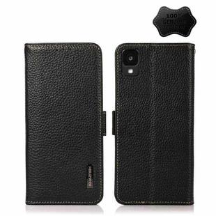 For TCL 30Z KHAZNEH Side-Magnetic Litchi Genuine Leather RFID Phone Case(Black)