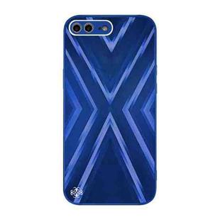 9XA Texture TPU + Tempered Glass Phone Case For iPhone 8 Plus / 7 Plus(Blue)