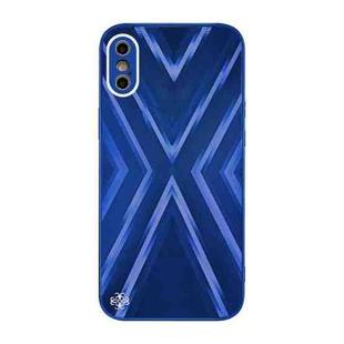 For iPhone X / XS 9XA Texture TPU + Tempered Glass Phone Case(Blue)