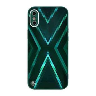For iPhone X / XS 9XA Texture TPU + Tempered Glass Phone Case(Green)