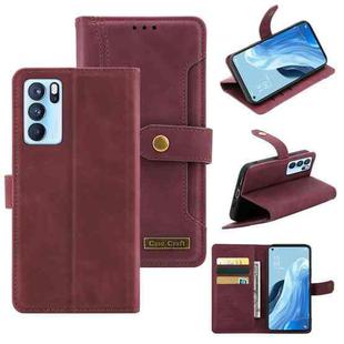 For OPPO Reno6 Pro 5G Copper Buckle Leather Phone Case(Maroon)