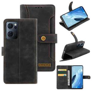For OPPO Reno7 Copper Buckle Leather Phone Case(Black)