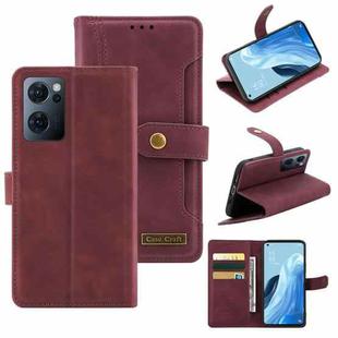 For OPPO Reno7 Copper Buckle Leather Phone Case(Maroon)