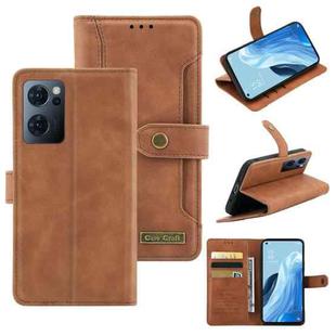 For OPPO Reno7 Copper Buckle Leather Phone Case(Brown)