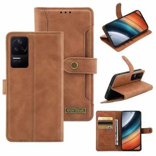 For Xiaomi Redmi K50 Copper Buckle Leather Phone Case(Brown)
