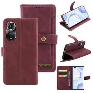 For Honor 50 Pro Copper Buckle Leather Phone Case(Maroon)