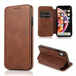 For iPhone XR Knight Magnetic Suction Leather Phone Case(Brown)