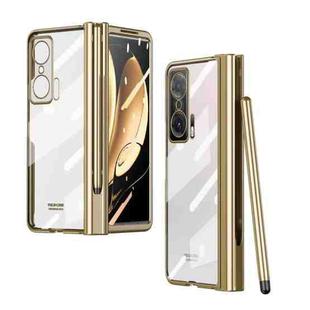 For Honor Magic V Full Body Electroplating Hinge Phone Case with Stylus(Gold)