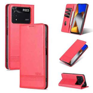 For Xiaomi Poco M4 Pro AZNS Magnetic Calf Texture Flip Leather Phone Case(Red)