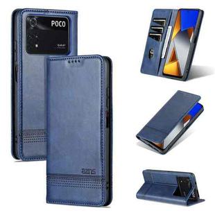 For Xiaomi Poco M4 Pro AZNS Magnetic Calf Texture Flip Leather Phone Case(Dark Blue)