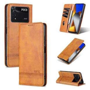 For Xiaomi Poco M4 Pro AZNS Magnetic Calf Texture Flip Leather Phone Case(Light Brown)