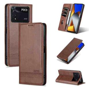For Xiaomi Poco M4 Pro AZNS Magnetic Calf Texture Flip Leather Phone Case(Dark Brown)