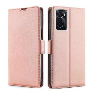 For OPPO A36 4G/A76 4G Global Ultra-thin Voltage Side Buckle  Horizontal Flip Leather Phone Case(Rose Gold)