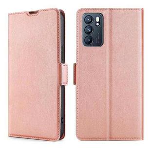 For OPPO Reno6 Ultra-thin Voltage Side Buckle  Horizontal Flip Leather Phone Case(Rose Gold)