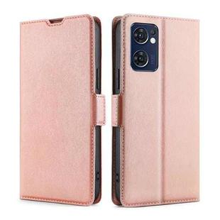 For OPPO Reno7 5G Global Ultra-thin Voltage Side Buckle  Horizontal Flip Leather Phone Case(Rose Gold)