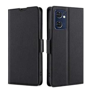 For OPPO Reno7 5G Global Ultra-thin Voltage Side Buckle  Horizontal Flip Leather Phone Case(Black)