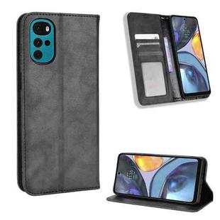 For Motorola Moto G22 Magnetic Buckle Retro Texture Leather Phone Case(Black)