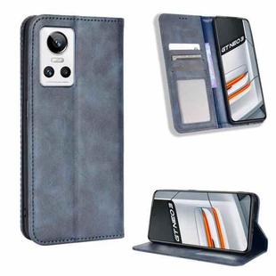 For OPPO Realme GT Neo3 Magnetic Buckle Retro Texture Leather Phone Case(Blue)