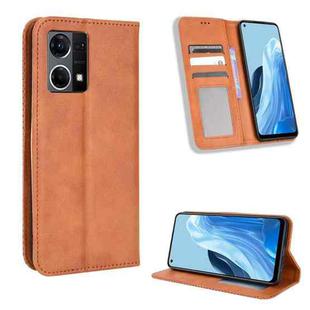 For OPPO Reno7 4G / F21 Pro Magnetic Buckle Retro Texture Leather Phone Case(Brown)