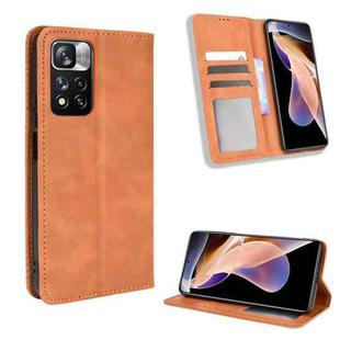 For Xiaomi Poco X4 NFC/Redmi Note 11 Pro China Magnetic Buckle Retro Texture Leather Phone Case(Brown)