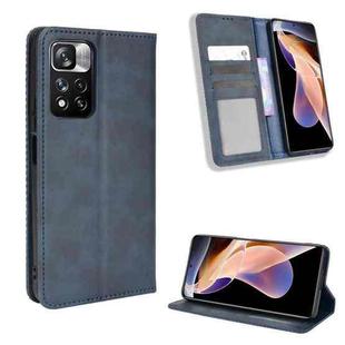 For Xiaomi Poco X4 NFC/Redmi Note 11 Pro China Magnetic Buckle Retro Texture Leather Phone Case(Blue)